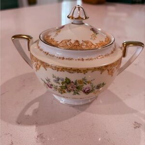 Noritake Porcelain Sugar Bowl with Gold Handles